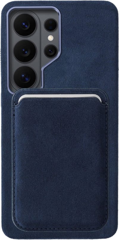 Rosso Avanti Hoesje Geschikt voor Samsung Galaxy S26 Ultra met Magnetische Kaarthouder | Compatibel met MagSafe / Qi2 | Echt Italiaans Alcantara | Back Cover en Wallet | Blauw
