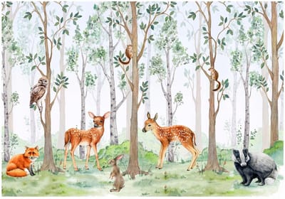 WALLARENA - Fotobehang - 150x105 cm - fototapete voor kinderen met dieren in het bos voor de kinderkamer