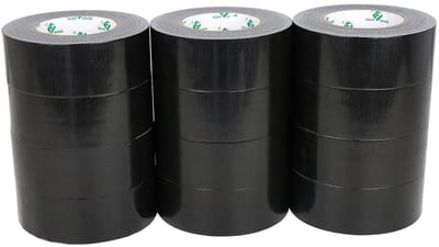 Dailygoods - BOMEI PACK 12 rollen zwart pantsertape - 50 mm x 50 meter, sterk klevend - met de hand te scheuren - versterkt weefsel - kleur: zwart - textieltape | -pantserband reparatietape