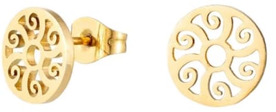 Aramat Jewels | Oorbellen | Goudkleurige Stalen Oorbellen Opengewerkt Motief | | | |9mm | Staal | Kinderen, Volwassenen | Verkleurd niet