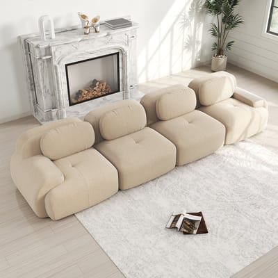 MODENUIT Hoekbank - Modulair Ontwerp - Frameloos Met Antislip Onderzijde - Voor Woonkamer En Kantoor - Ribstof Beige