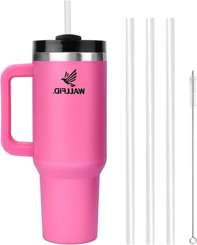 40oz RVS Thermosbeker met Vacuum Isolatie, Deksel, 3 Rietjes en Rietjesborstel, Perfect voor Warme en Koude Dranken zoals Koffie, Thee en Smoothies (Roze)