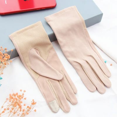 Zomerzonbestendig Katoen Zweetabsorberend Ademend Touchscreen Anti-UV Handschoenen Antislip Handschoenen. One Size beige