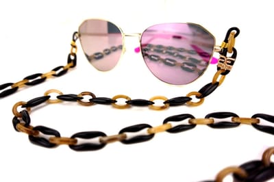 Brillenketting, brillenkoord (bijou), brillenhouder, zwart-bruin.