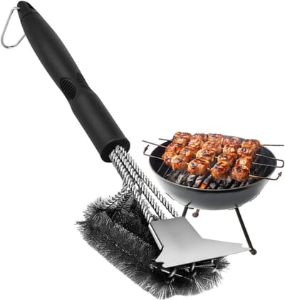 Grillborstel van RVS 43 cm met Spatula en 3-Way Borstelkop voor Gas- en Houtskoolgrills, Ideaal voor Grillreiniging en Onderhoud