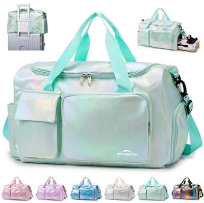 SnelShoppen - Sporttas voor Dames met Schoenenvak en Nat Vak, Glitter Gymtas, Saunatas, Reis- en Weekendtas, Groen, Voor Training, Reizen en Meisjes