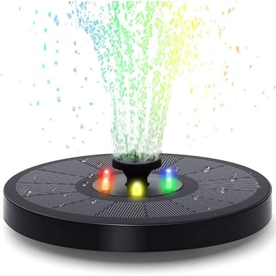 EXCITAT Zonnefontein - Drijvende zonnefontein - 3W zonnevijverpomp - Geschikt voor vogelbad, tuin, vijver, aquarium - met 7-kleurige LED-verlichting - 16 cm