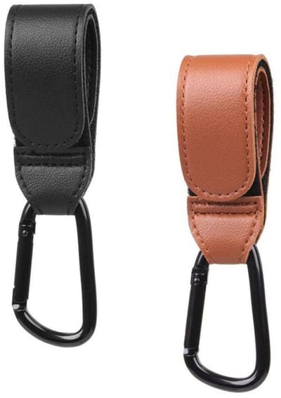 Dailygoods - Kinderwagen clip - Kinderwagen haken - Handige haken voor boodschappentassen - Zwart - Luxe leer - Veilig en stevig - Geschikt voor ouders