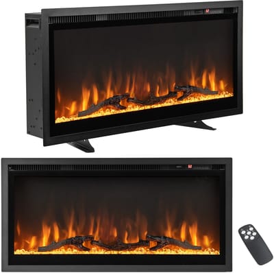COSTWAY Elektrische open haard, 36 inch, 750 W/1500 W, met touchscreen en afstandsbediening en 8H timer, wandhaard, elektrische vlammen in 9 kleuren met 5 helderheidsniveaus, 91,5 x 45 x 14 cm