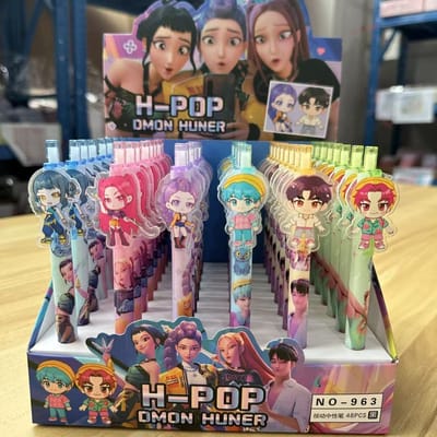 24 stuks Zwarte KPop Duivel Jager Student Pen Examen Tekenset Anime Cartoon Karakters Kantoorbenodigdheden Schoolbenodigdheden Cadeaus random-1pcs gray