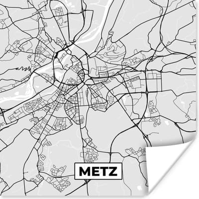 Poster Plattegrond - Metz - Stadskaart - Kaart - Frankrijk - 100x100 cm XXL