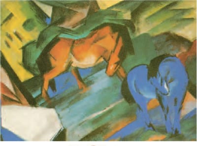 Franz Marc - Rood en blauw paard - Kunstposter - 40x50 cm