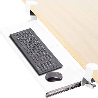 Uitschuifbare Toetsenbord En Muis Lade Voor Onder Bureau - Grote Klembevestiging 27 X 11 Inch - Computer Keyboard Tray Met Uittrekbaar Platform - Wit