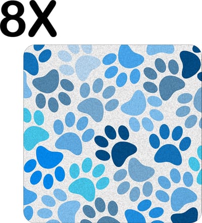 Luxe Placemat - Blauwe Honden Voetjes Achtergrond - Set van 8 Placemats - 50x50 cm - 2 mm dik Vinyl - Anti Slip - Afneembaar
