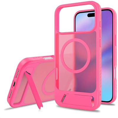 Hoesje Geschikt voor Apple iPhone 17 Pro - Neon Roze - Casemania Magnetisch Matte Armor Back Cover met Kickstand - Geschikt voor MagSafe Draadloos Opladen - Telefoonhoesje met Handsfree Standaardfunctie