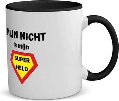 Akyol - mijn nicht is mijn superheld koffiemok - theemok - zwart - Nicht - super nicht - verjaardag - cadeautje voor nicht - nicht artikelen - kado - geschenk - 350 ML inhoud