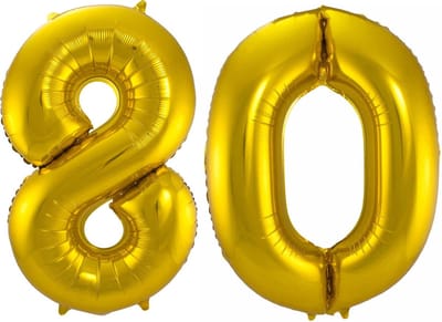 Ballon Cijfer 80 Jaar Goud Helium Ballonnen Verjaardag Versiering Cijfer Ballon Feest Versiering Met Rietje - 86Cm