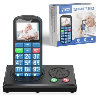 Lynox® Senioren Telefoon - Senioren GSM - Senioren Mobiele Telefoon - 4G - SOS-knop - Luid Volume - Grote Toetsen Met Kleur - Inclusief Oplaadstation - Nederlandstalig