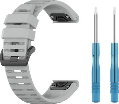 Siliconen bandje - geschikt voor Garmin Fenix 5 / 5 Plus / 6 / 6 Pro / 7 / 7 Pro / 8 (47 mm) / E (47 mm) / Epix (Pro) (2) 47 mm / Quatix 5 / 6 / 7 / 7 Pro / Approach S60 / S62 / S70 47 mm / MARQ / D2 Delta / D2 Mach 1 / Descent G1 - grijs