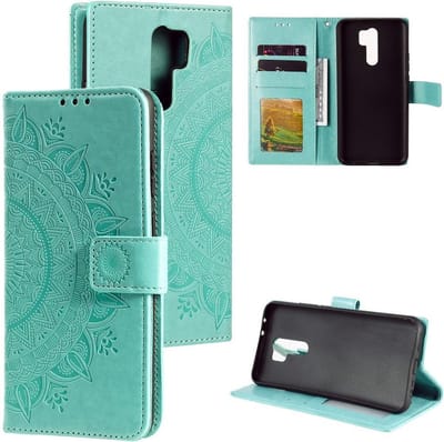 Coverup Hoesje - Geschikt voor Xiaomi Redmi 9 Hoesje - Coverup Bloemen & Vlinders Book Case - Groen