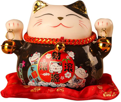 Dailygoods- Spaarpot Gelukskat - Keramisch - Feng Shui Geluksbrenger - Bureaudecoratie - 12 x 9 x 10 cm - Duurzaam en Decoratief