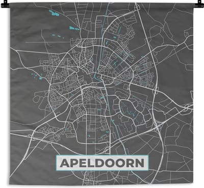 Wandkleed - Wanddoek - Plattegrond - Apeldoorn - Grijs - Blauw - 60x60 cm - Wandtapijt - Stadskaart