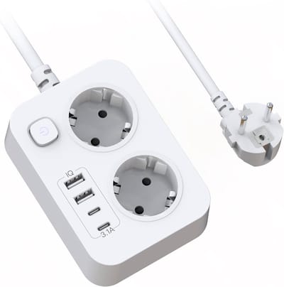Stekkerdoos met USB - Wit - 1,8 m - Meervoudige Stekkerdoos met Overspanningsbeveiliging - Voor Thuis en Kantoor