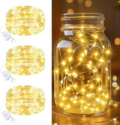 Set van 3 Waterdichte LED Sfeerverlichting op Batterij, 2 m, 20 Mini Lampjes voor Kerst, Bruiloft en Feestjes