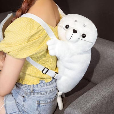 Pluche pop Zeehond Pluche Schooltas Schattige Witte Rugzak Tassen Gevulde Rugzak 50CM Cartoon Zeeleeuw Pluche Tas Kinderen wit