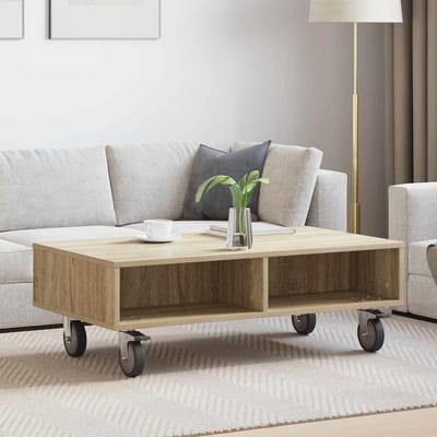 vidaXL - Bijzettafel - met - wielen - Sonoma - Eik - 90 - x - 50 - x - 30 - cm - Bewerkt - hout
