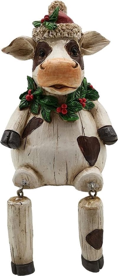 Clayre & Eef Beeld  Koe 7x7x10 cm Wit Kunststof Woonaccessoires beeld decoratie  Decoratieve Accessoires