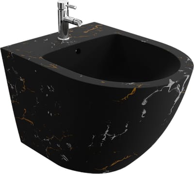 LAVITA® Bidet SOFI FIRE Wandbidet - 365x490x325 - Zwart Mat Marmer - Gatafstand: 18 - Hangbidet voor intieme douche - Moderne Toiletdouche - Billendouche met kraangat en met overloop