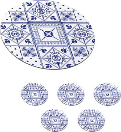Onderzetters voor glazen - Rond - Tegels - Patronen - Delfts Blauw - 10x10 cm - Glasonderzetters - 6 stuks