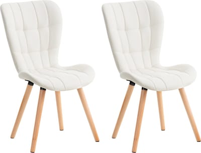 CLP Elda Set van 2 eetkamerstoelen - Zonder armleuning - Hout - wit Kunstleer