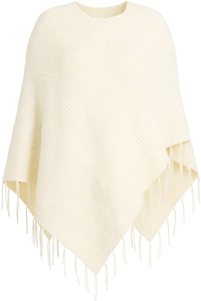 MIAMODA - Dames - Poncho oversized fijn breisel kabelpatroon franjes - Off-white - Maat 1+