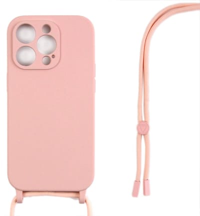 Rixus For iPhone 14 Pro TPU Necklace Cord Cover Pink