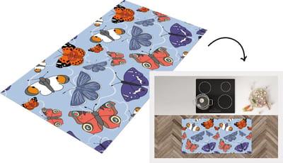 Keukenloper - Loper keuken - Meisjes - Vlinder - Oranje - Patronen - 120x60 cm - Keukenloper vinyl