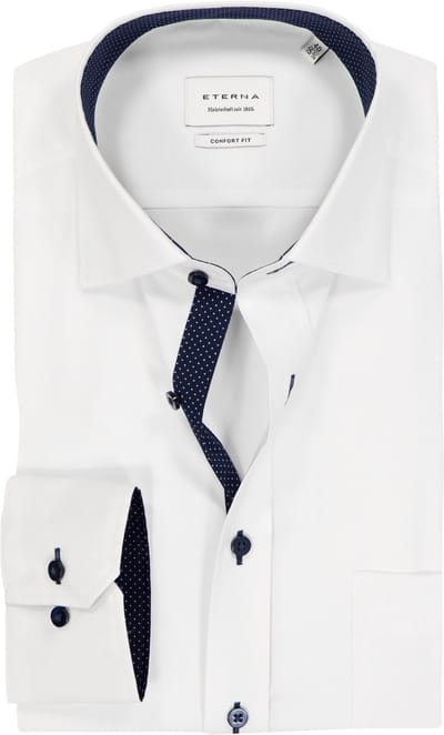 ETERNA comfort fit overhemd - fijn Oxford heren overhemd - wit (blauw gestipt contrast) - Strijkvrij - Boordmaat: 54 (EU maat: 6XL)