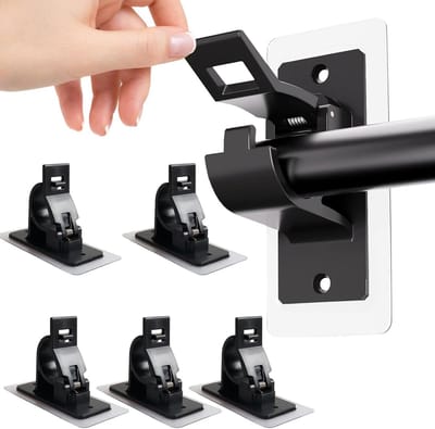 Gordijnroede Houders - Zelfklevende Clips - Zonder Boren Ophangen - Sterke Kleefkracht - 6 Stuks - Zwart