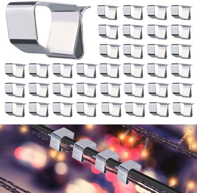 Dailygoods- Kerstverlichtingshaken 50st - Gegalvaniseerd Mangaanstaal - Eenvoudig te Installeren - Voor Lichtsnoeren - Afmetingen 2,2 x 1,4 cm - Zilver - Lichtclips