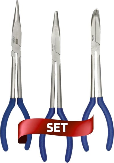 SW-Stahl 40710L 3-delige punttangset I punttangset I extra lange punttang 310 mm I tang recht / 45° / 90° gebogen I voor lastige plekken