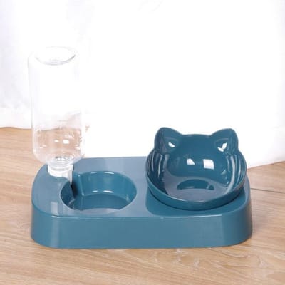 Bols doubles surélevés pour chien et chat, bol de nourriture et d'eau pour animaux de compagnie, incliné à 15 °, surélevé pour chats, petits chiens et autres petits animaux bleu