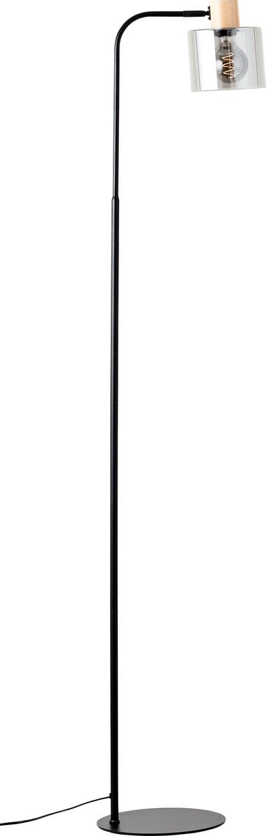 Brilliant Weald Staande Lamp 1.6m Zwart/Rook/Hout Metaal/Glas/Hout Voetschakelaar 1x A60, E27, 40W, Geschikt voor een normale lamp (niet inbegrepen)