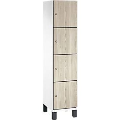 C+P Cambio lockerkast, 1 vak, 4 vakken, op poten, B 400 x D 525 x H 1980 mm, verkeerswit / essenhout decor