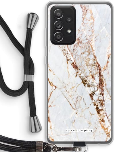 Case Company® - Hoesje met koord geschikt voor Samsung Galaxy A52s 5G hoesje met Koord - Goud marmer - Telefoonhoesje met Zwart Koord - Bescherming aan alle Kanten en Over de Schermrand