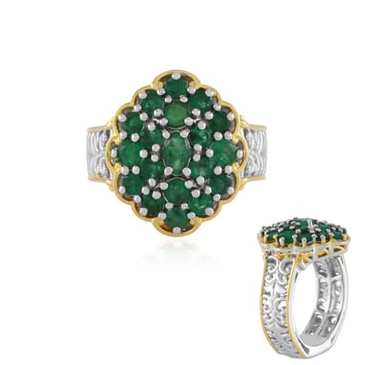 Cavill - Zilveren Ring met Zambia Smaragd 1,42 ct - 925 Sterling Zilver met Palladiumlaag - Ovaal en Ronde Edelstenen - Elegante Bloemvormige Zetting