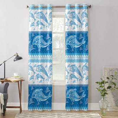 Zomer Dolfijn Golven Textuur Moderne Raambekleding voor Woonkamer Slaapkamer Gordijn Keuken Behandeling Jaloezieën Vitrages 135W x 60H(cm) x1 blue