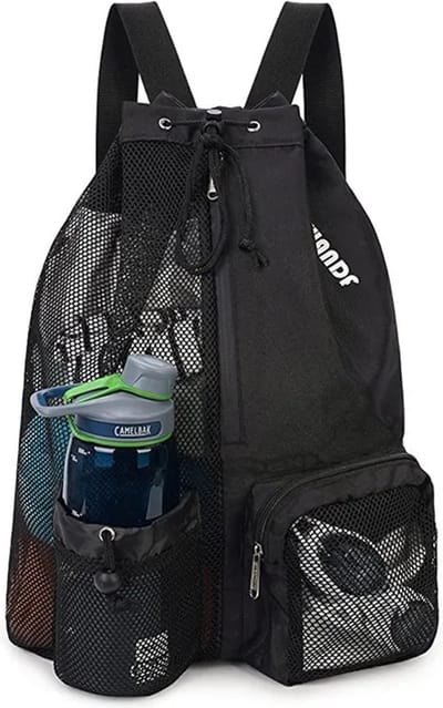 Without Lemon - Unisex Zwem / Strand Rugzak - Mesh Tas - Zandvrij - Trekkoord - Waterdichte zijvak - 32x48x16.5cm - Zwart
