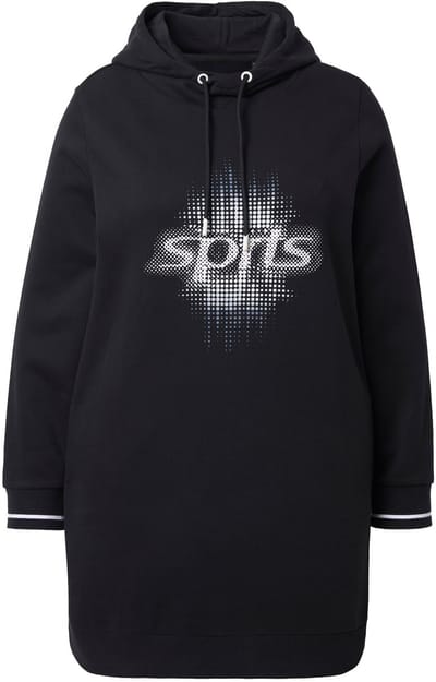 Ulla Popken - Dames - Lange hoodie oversized capuchon lange mouw - Zwart - Maat 42+