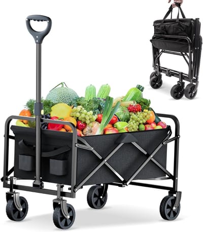 SNJY® Bolderkar Opvouwbaar - Strandkar - Boodschappenkar - Tot 120 KG - 72D x 47B x 91H cm - Zwart